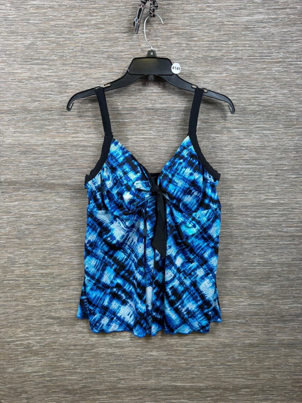 Avenue Womens Plus Size 16W Blue Black Abstract Flyaway Tankini Swim Top Tie Dye
